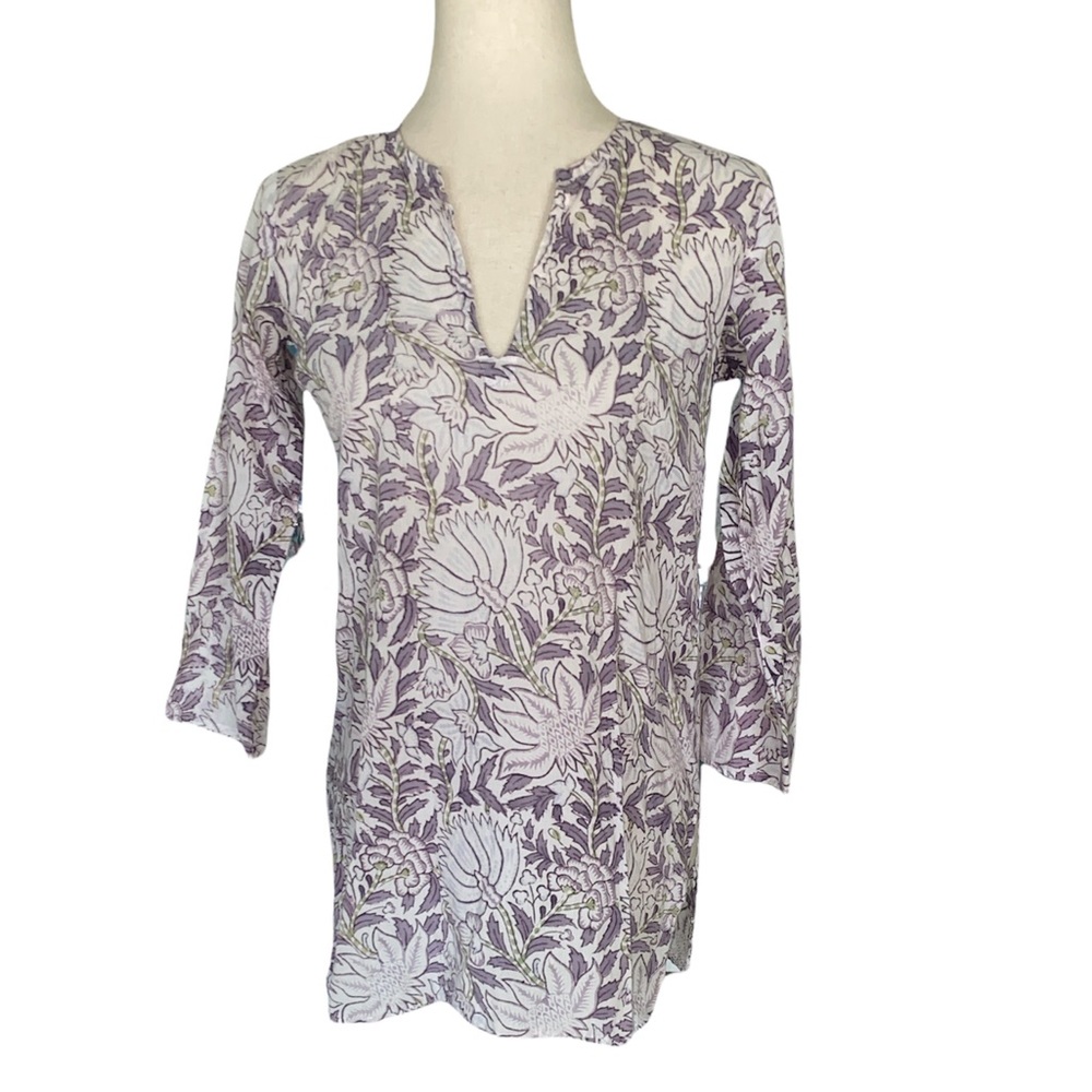 Roberta Roller Rabbit Purple Green Floral Tunic Top - XS
